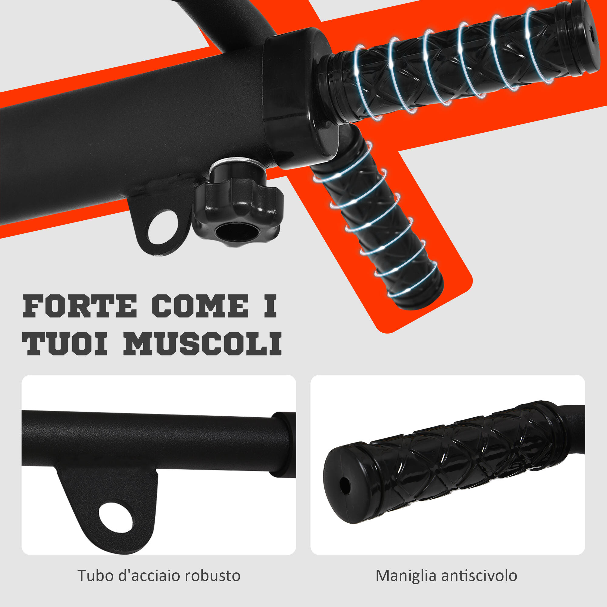 HOMCOM Barra per Trazioni a Muro 2 in 1 con 3 Impugnature Nero 7/7