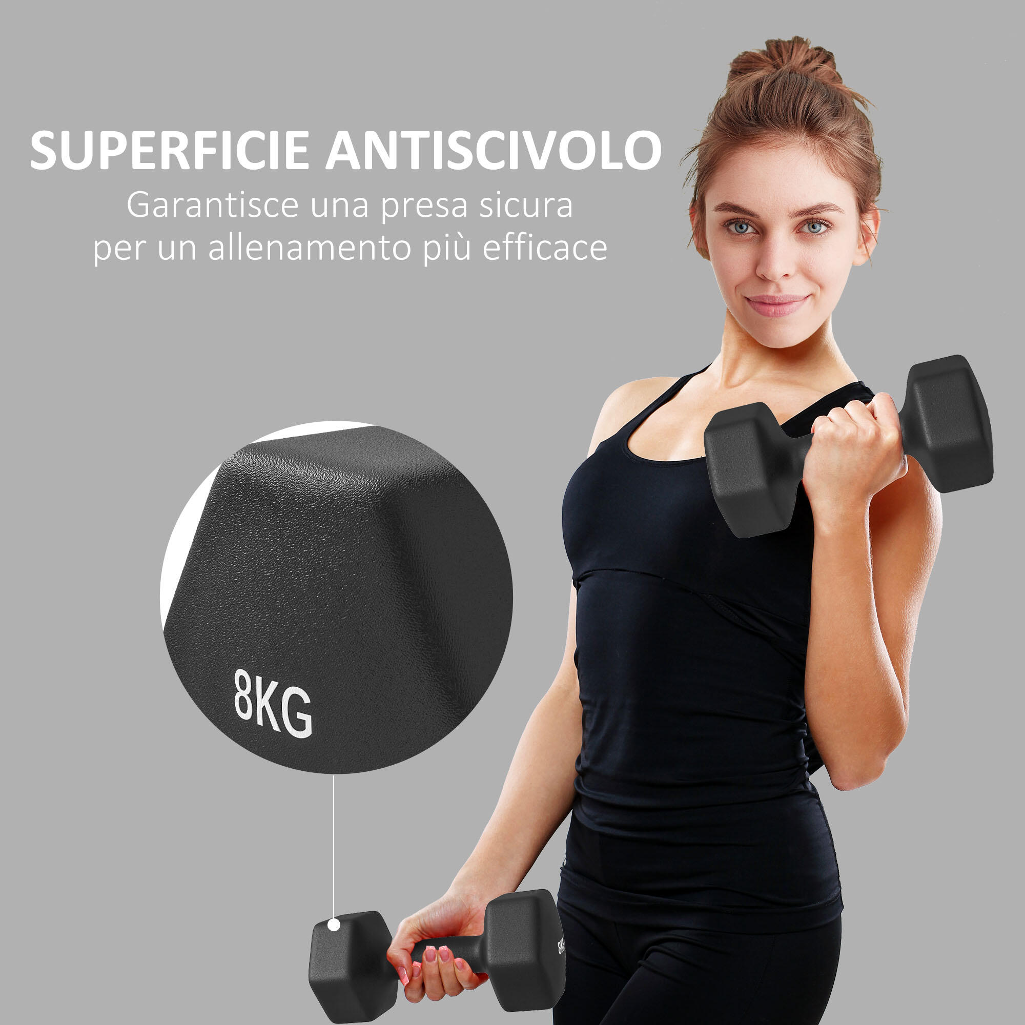 SPORTNOW Set 2 Manubri Esagonali da 8 kg 24x11x11 cm Nero 6/7