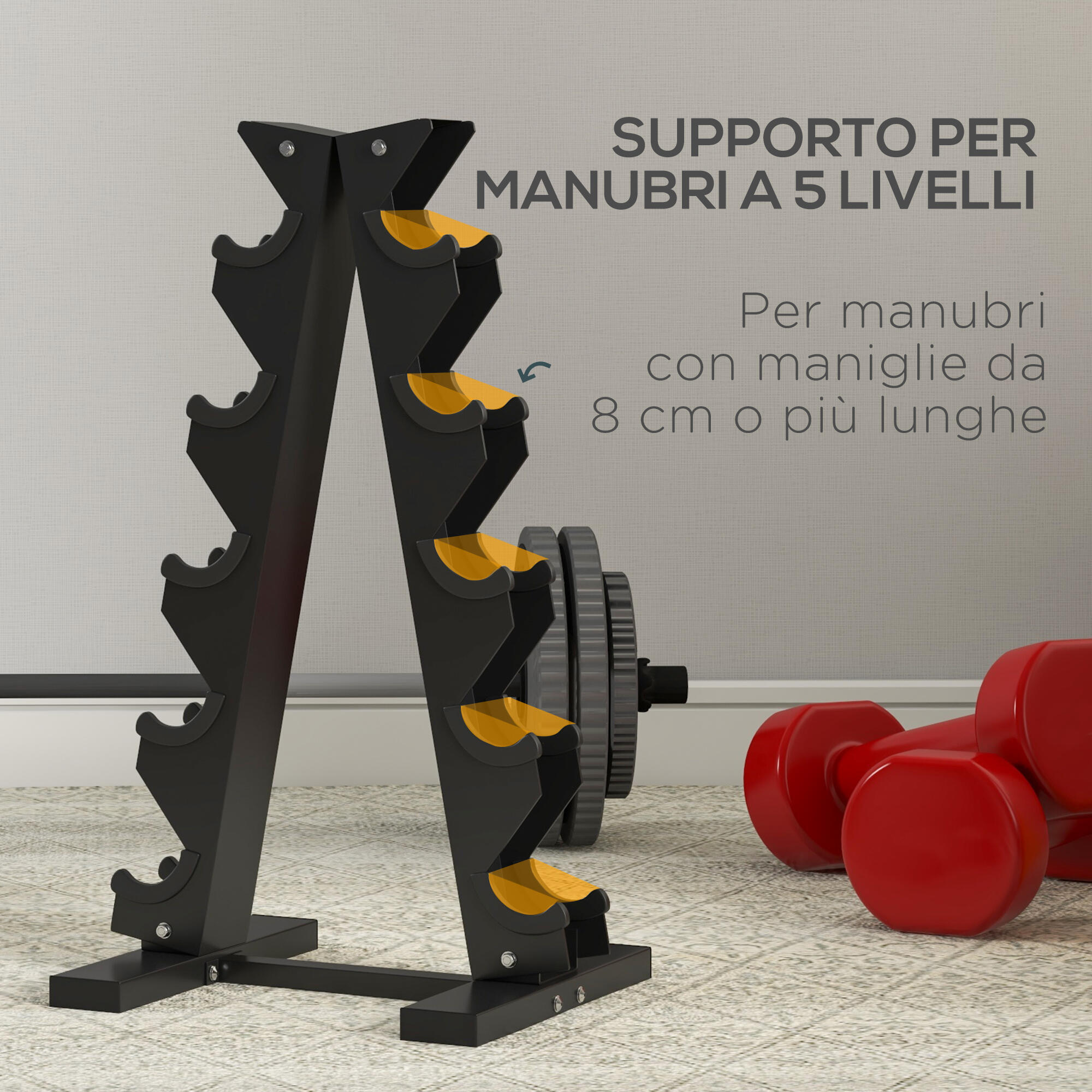 SPORTNOW Rastrelliera per Manubri a 5 Livelli in Acciaio Nera 4/8