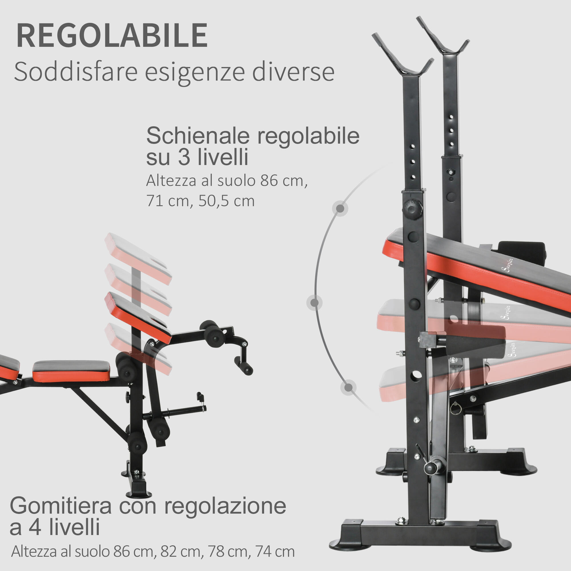 HOMCOM Panca Multifunzione con Supporto per Bilanciere Rosso e Nero 7/8