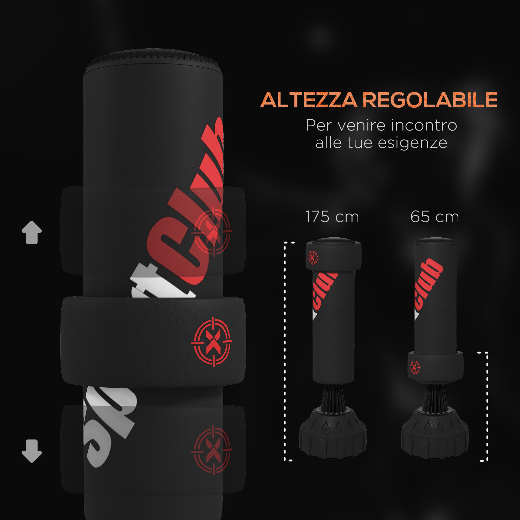 SPORTNOW Sacco Boxe da Terra con Bersaglio Regolabile Base Riempibile e Ventose 4/8