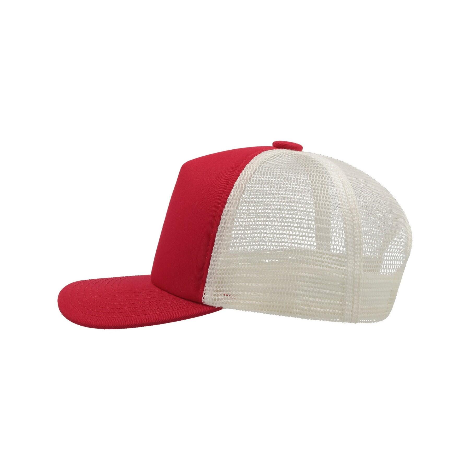 Record Mid Visor 5 Panel Trucker Cap (Red) 3/4