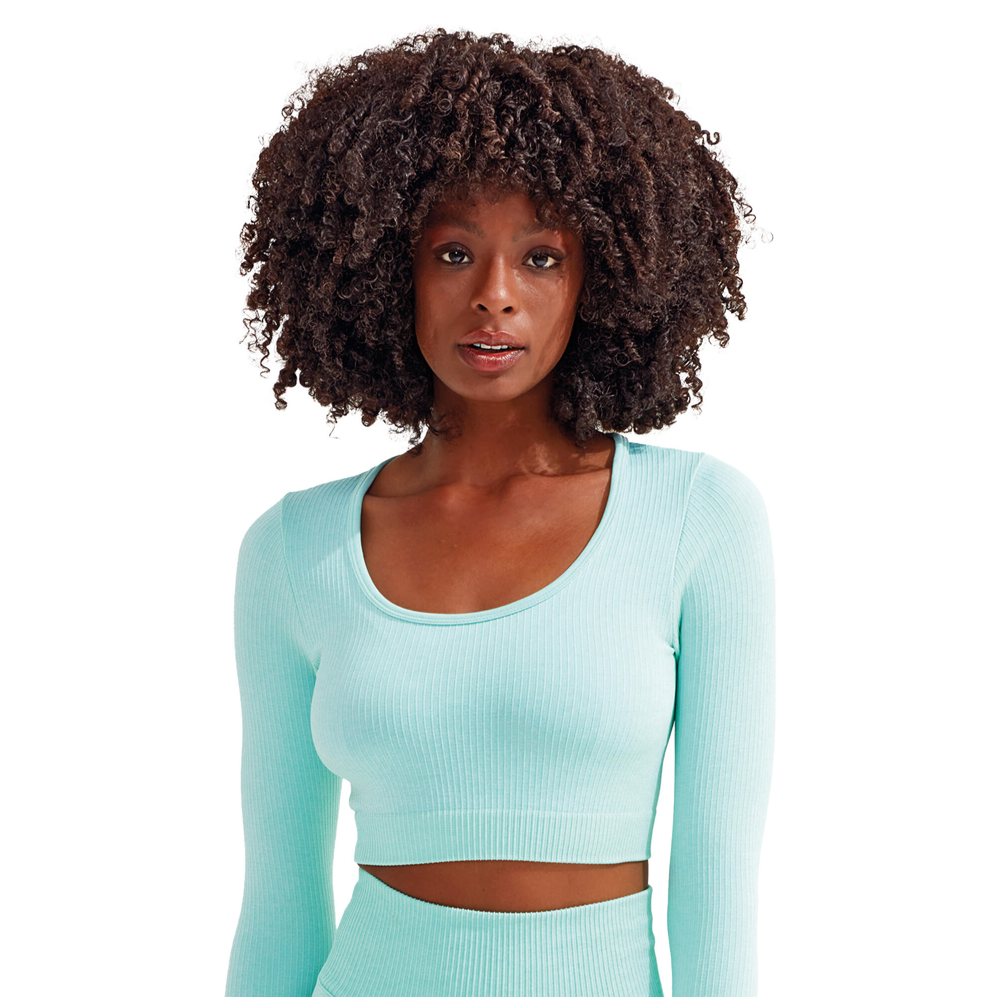 Kurzes Top Nahtlos für Damen Minzgrün 2/3
