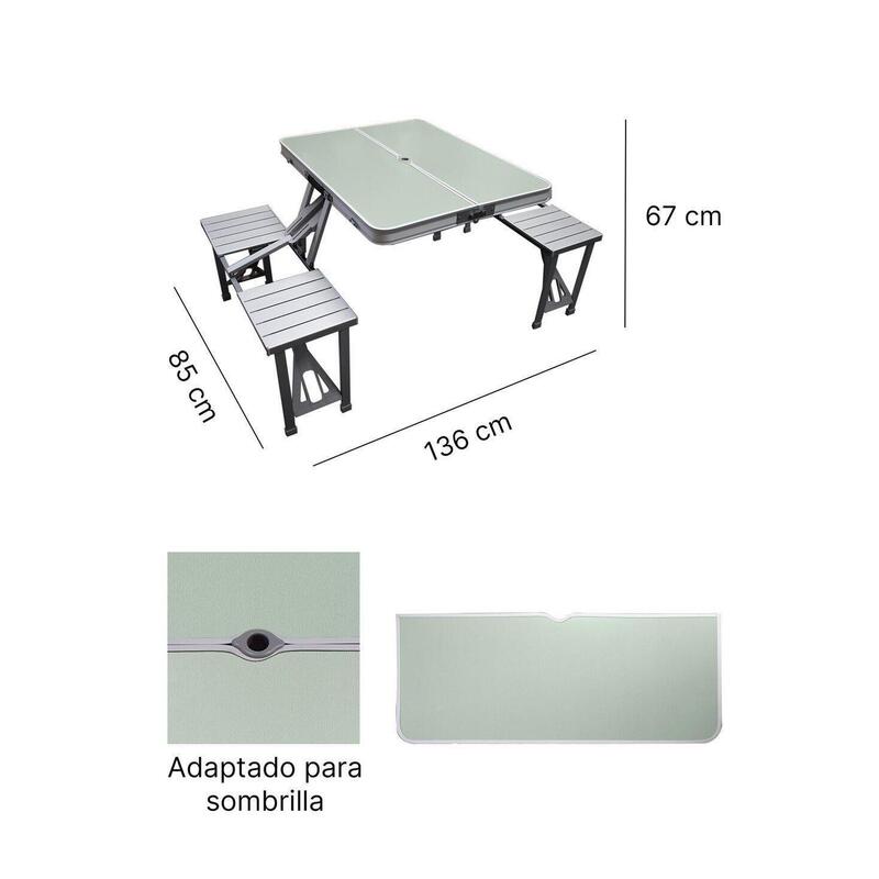 Maleta de Camping con Mesa y 4 Taburetes  Gris