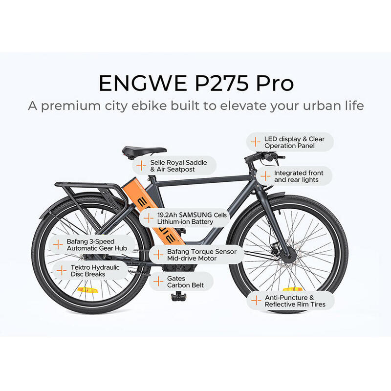 ENGWE P275 Pro elektrische fiets - Zwart Oranje