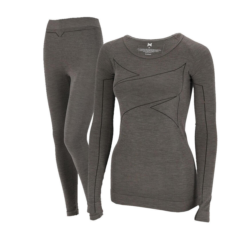 Xtreme Thermoset Dames Merino Wol - Thermoshirt + Thermolegging - Grijs Melange