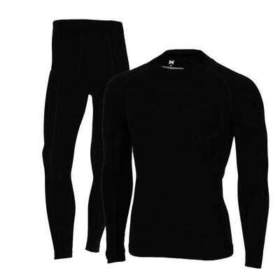 Xtreme thermoset heren merino wol - thermoshirt + thermolegging - zwart melange