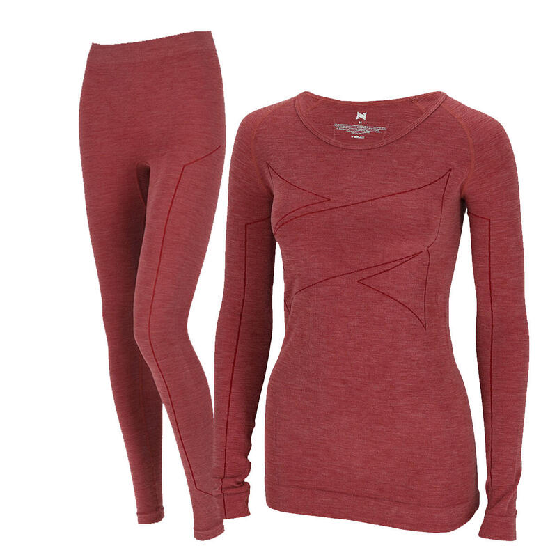 Xtreme Thermoset Dames Merino Wol - Thermoshirt + Thermolegging - Red Melange