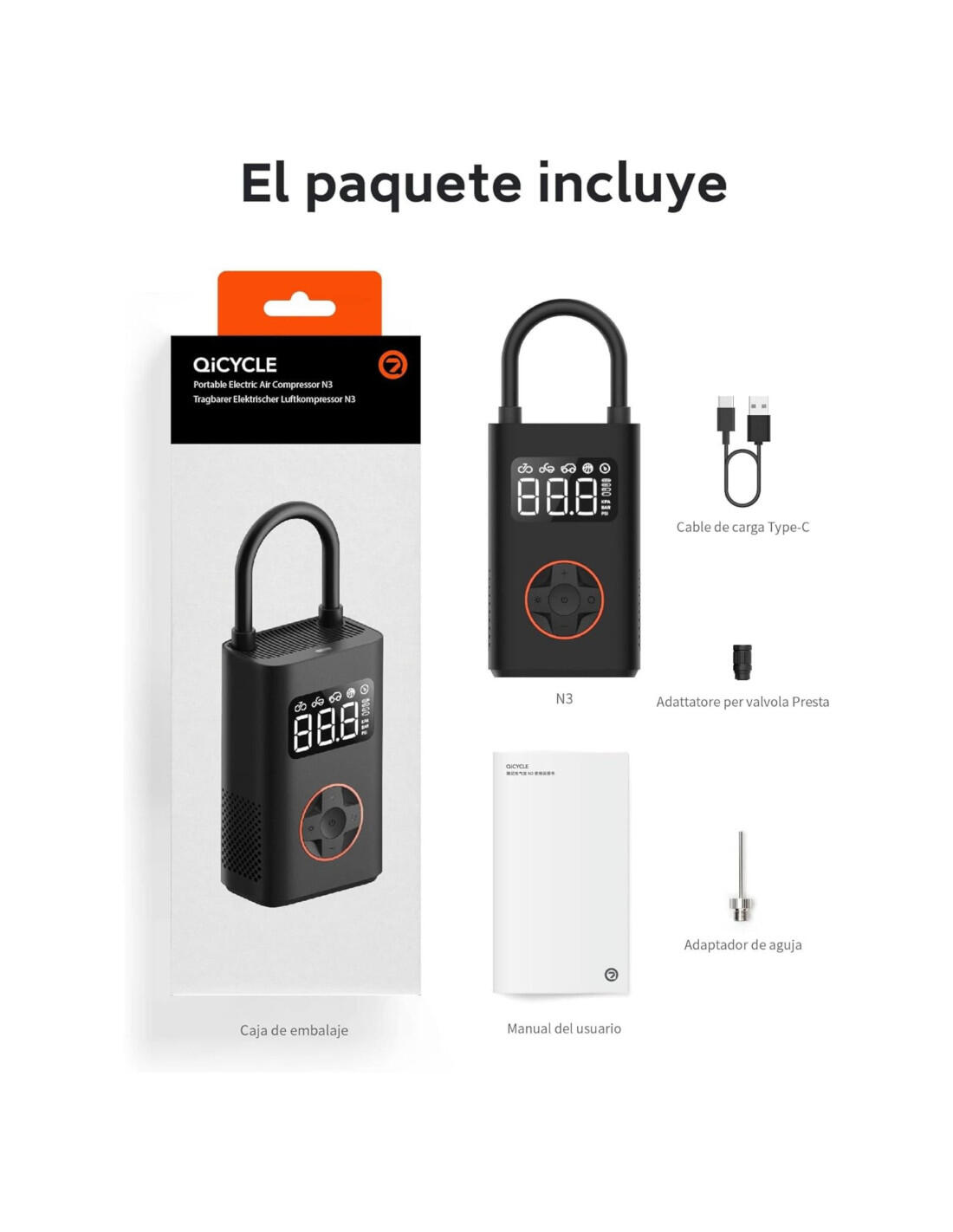 Draagbare elektrische inflator voor wielen en ballen 7/7