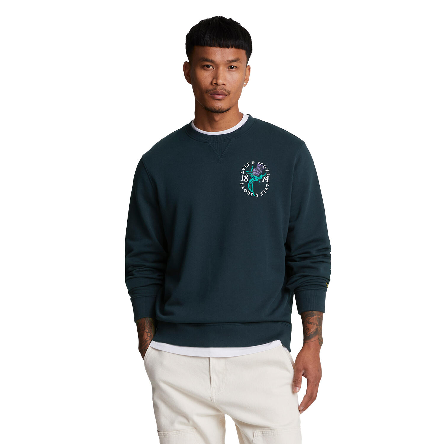 Mens Thistle Crew Neck Sweatshirt Dark Navy LYLE AND SCOTT Decathlon