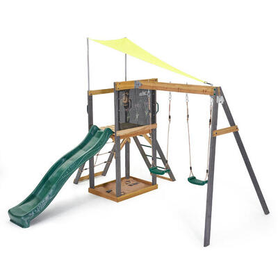 Plum Holz Spielgerüst Siamang mit Doppelschaukel. Rutsche. Kletternetz. Sandkast
