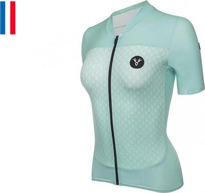 Lebram womens portillon celeste / green tailored fit short sleeve jersey