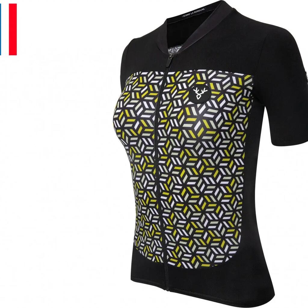 LeBram Women's Short Sleeve Jersey Iron Cross Black Yellow Tailored Fit