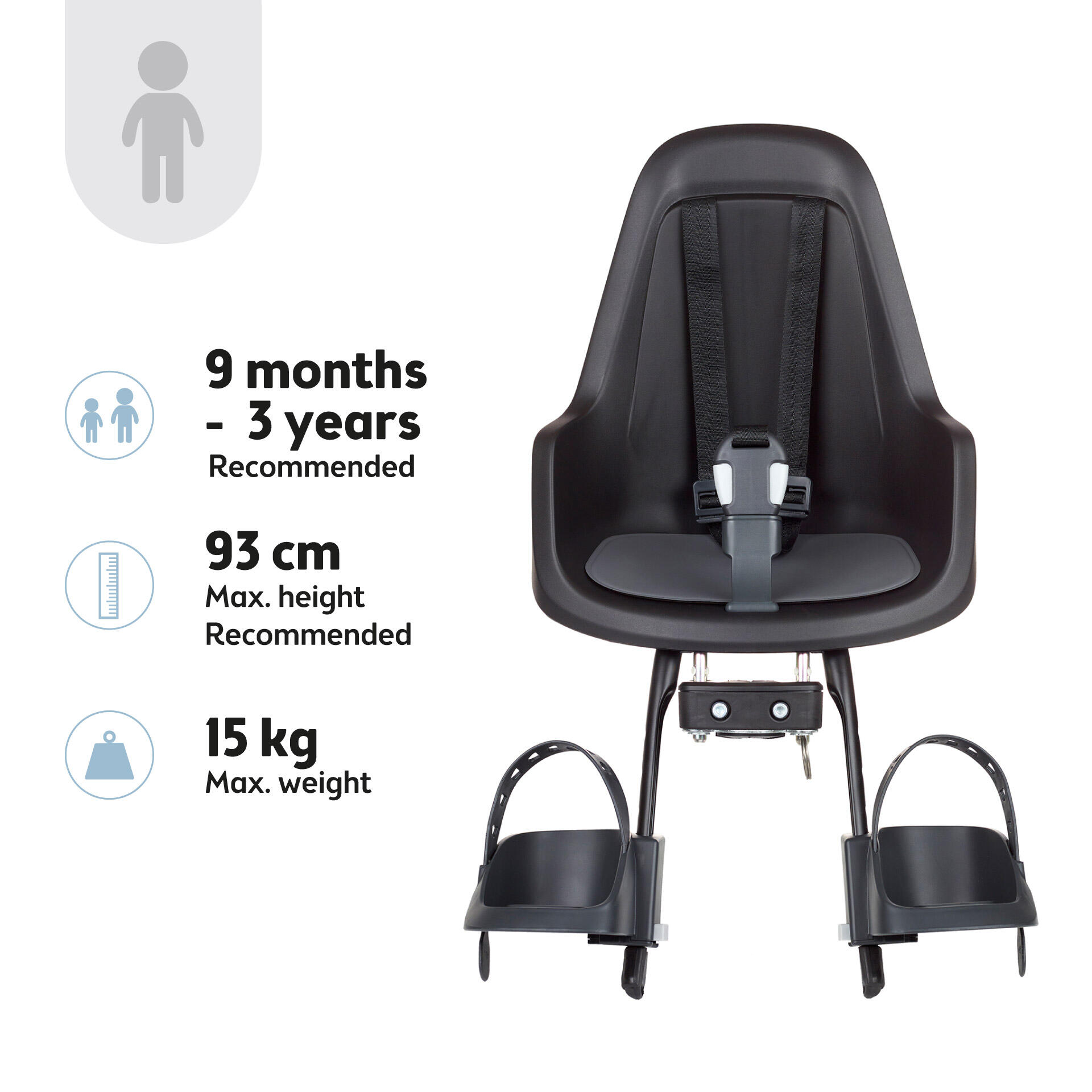 Siège Jeune Enfant Vélo Frontale GO Noir Urbain 4/8
