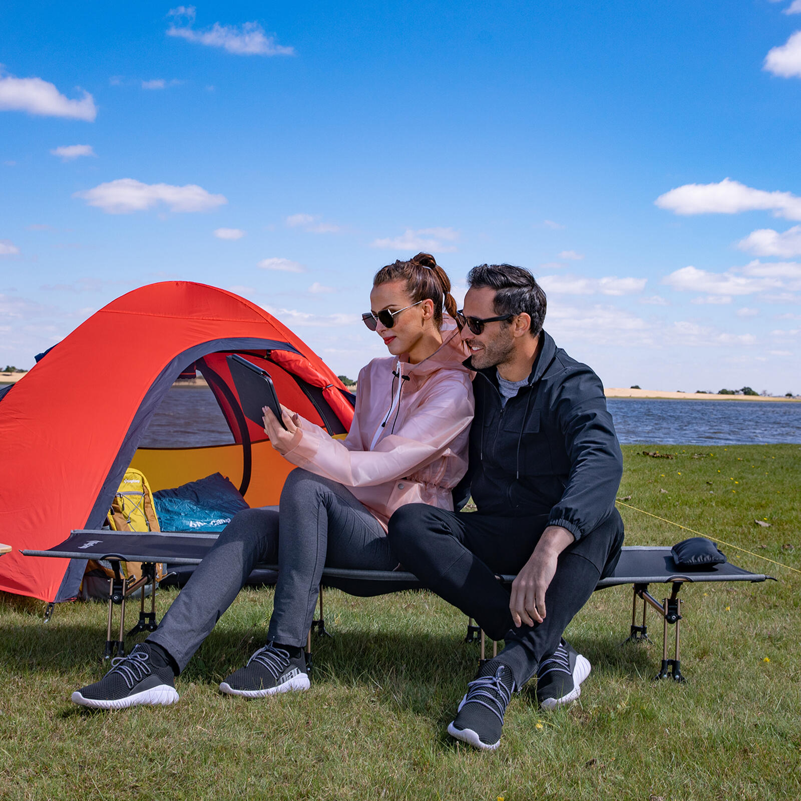 Cama camping aluminio XL exterior click plegable tumbona 30cm altura 250 kg 5/7
