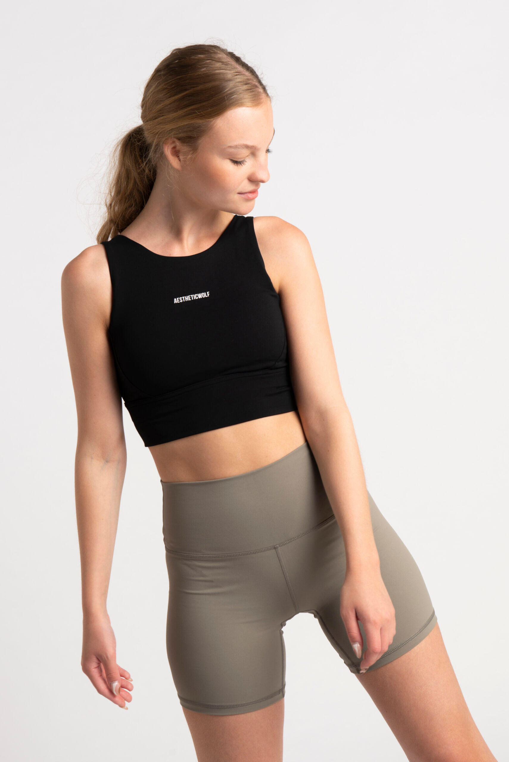 Mittellange Short Fitness - Damen - Salbeigrün 3/4