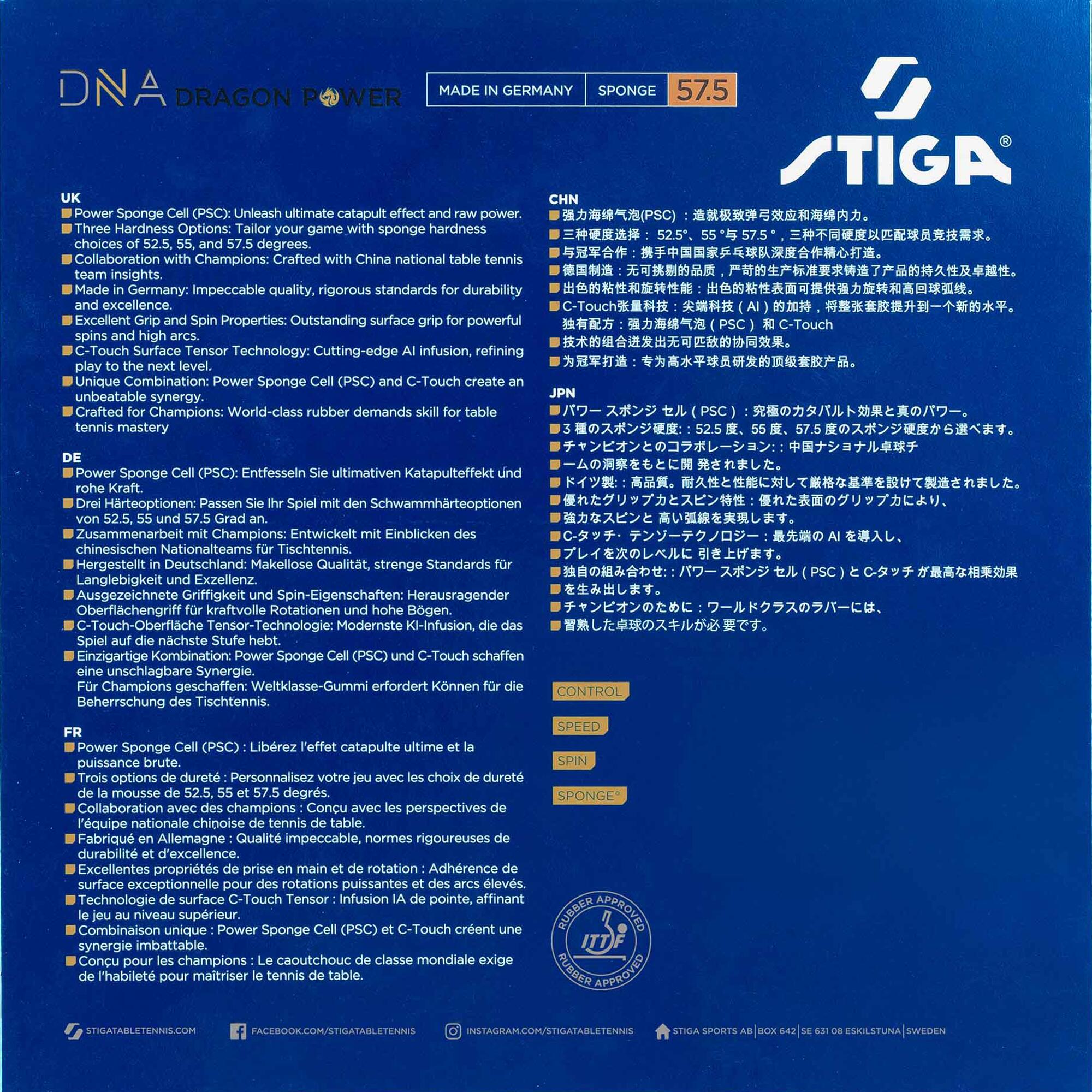 REVÊTEMENT RAQUETTE DE TENNIS DE TABLE DNA DNA Dragon Power 57,5 2.15 mm 4/6