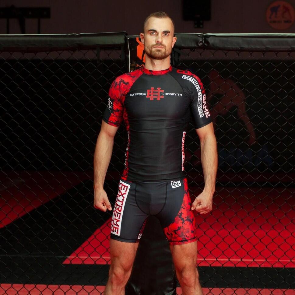 Koszulka Męska na siłownię rashguard MMA EXTREME HOBBY RED WARRIOR
