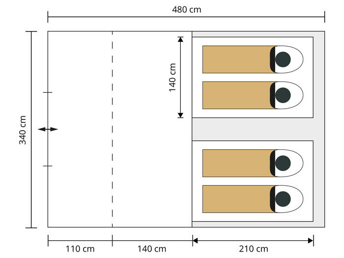 Tente tunnel familiale Kemi 4 - 4 personnes - 480x340 cm - 2 cabines 7/8