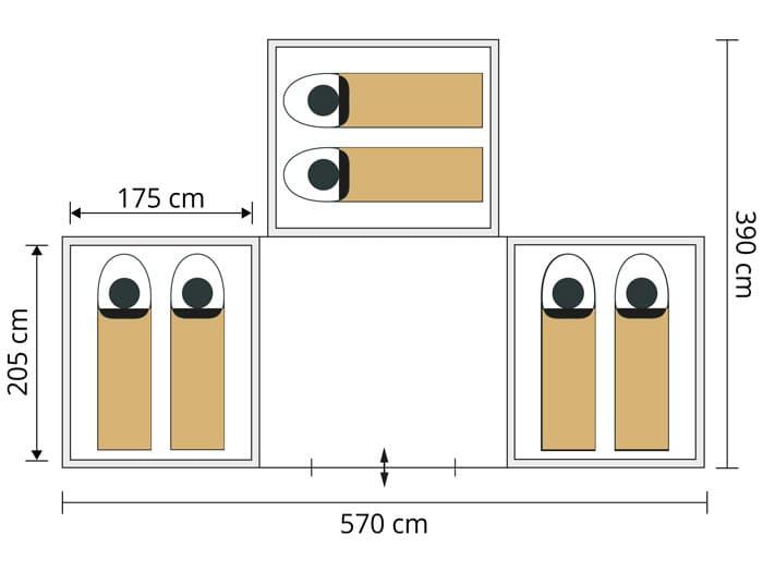 Tente dôme Daytona 6 XL Protect - Camping - 6 Personnes - Sol Cousu - 3 cabines 7/7