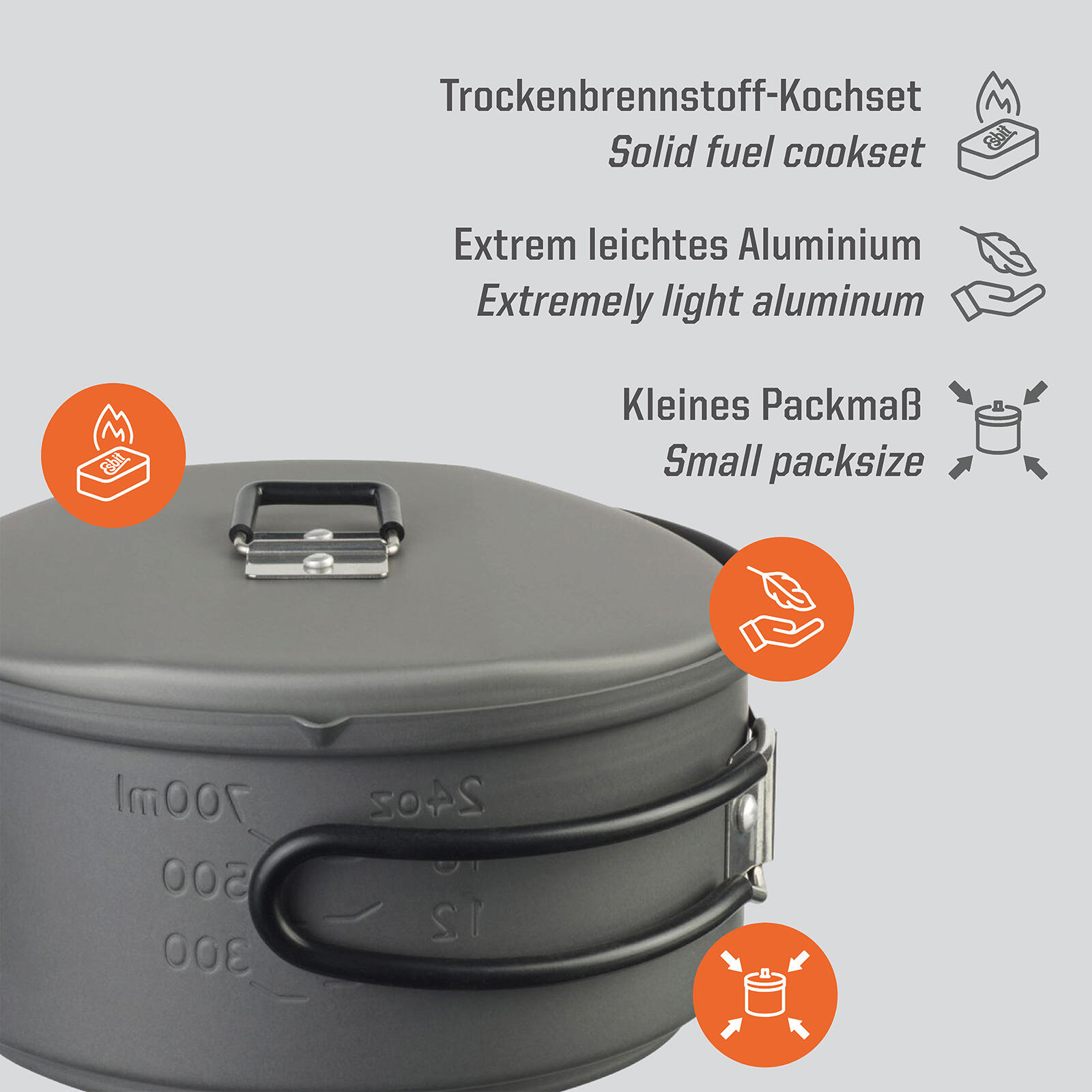 Set de cuisson à combustible sec 1 L Réchaud camping Outdoor Casserole Alu 3/7