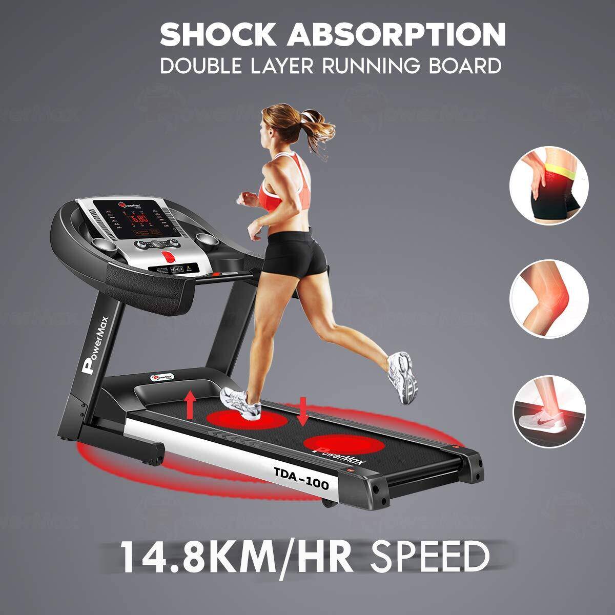 PowerMax Fitness TDA-100 (4HP Peak) Motorised Treadmill for Home Use_PIPE_Max User Wt. 110KG _PIPE_15 Level Auto-Incline_PIPE_ T -  4
