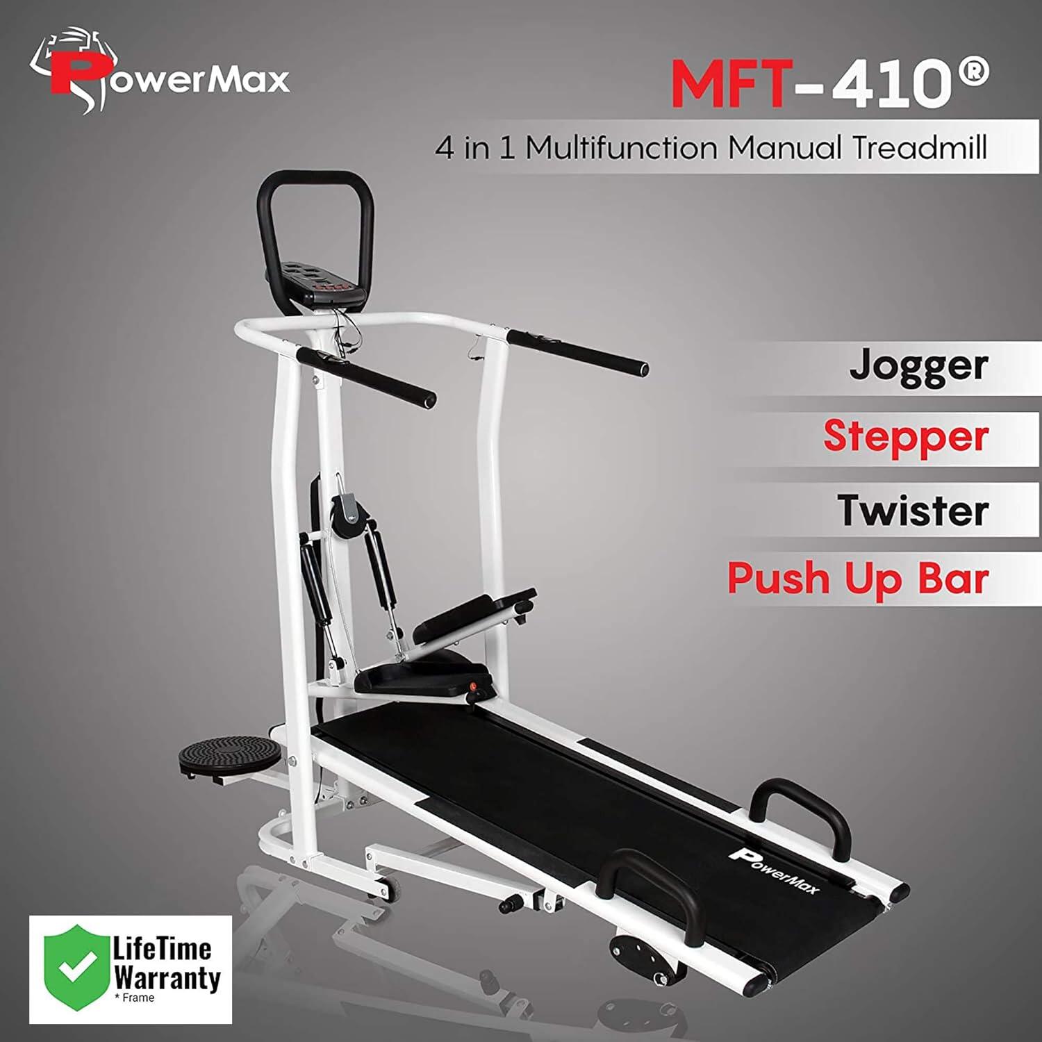 PowerMax Fitness Mft 210 Non Electric 2 in 1 Manual Treadmill for Home Use with Twister 3 Level Incline Vertical Foldable Exerci