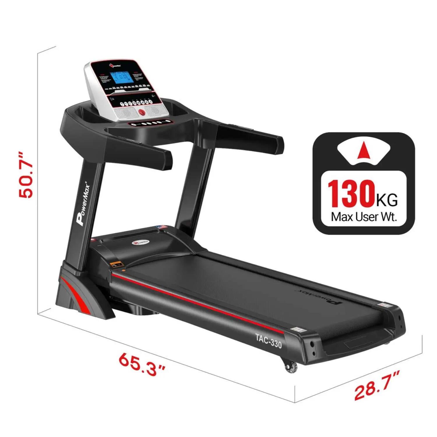 PowerMax Fitness TAC-330 (6HP) Motorised Treadmill for Home [Speed:15kmph, Max User Weight:130kg, Foldable, 12 Workout Programs, MP3] Free Installation Assistance & Demo - 3 Year Motor Warranty -  4