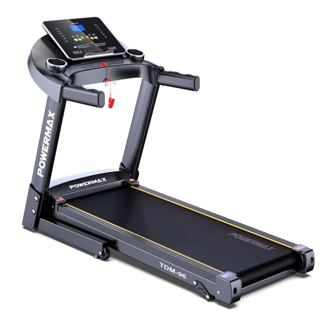 TDM-96 Foldable Treadmill for Home Use, 4HP Peak Motor, Speed 12/kmph, Max User Wt.110kg, Bluetooth & App, By PowerMax Fitness -  1