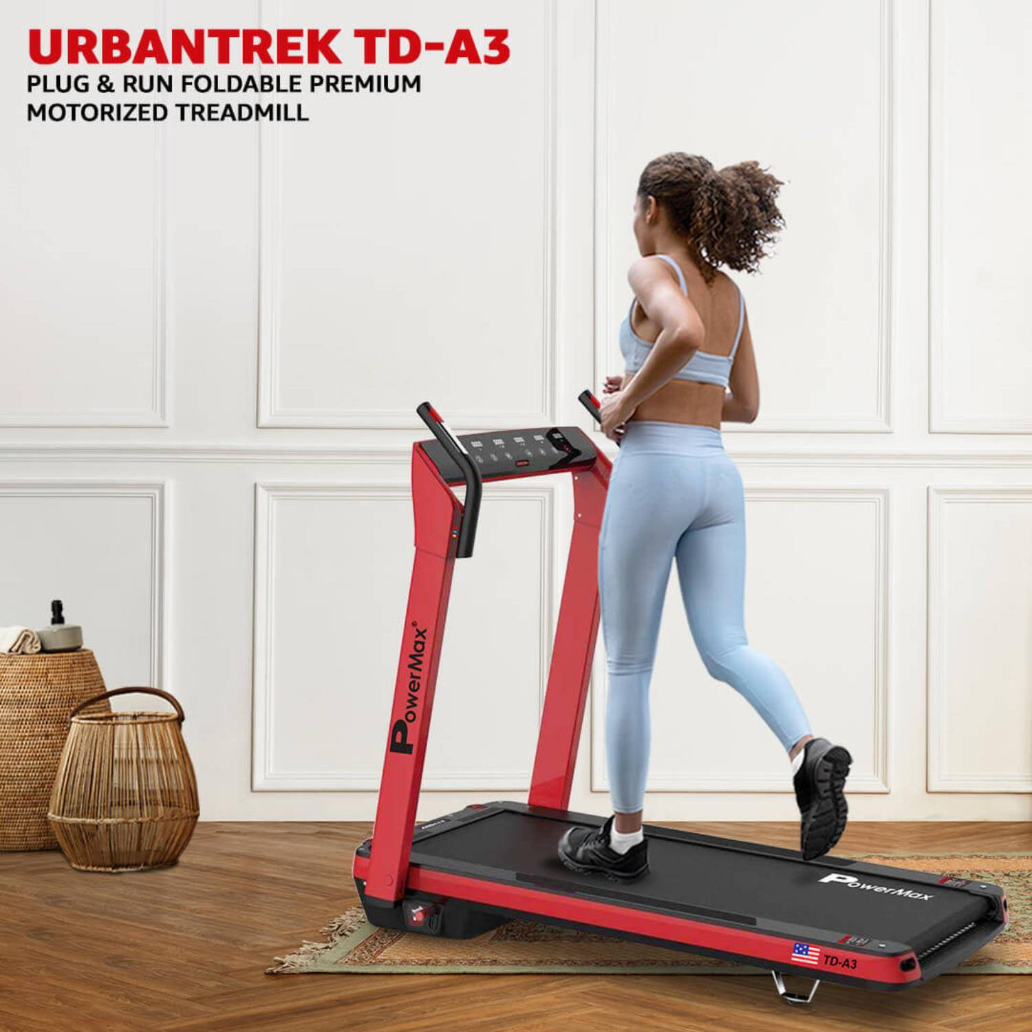 PowerMax Fitness UrbanTrek TD-A3 (5.0HP Peak) Motorized Foldable Treadmill for Home use | Auto Incline Treadmill | 135° Edge Display | Max User 120kg | Top speed 14kmph | Pulse Sensor Exercise Machine -  2