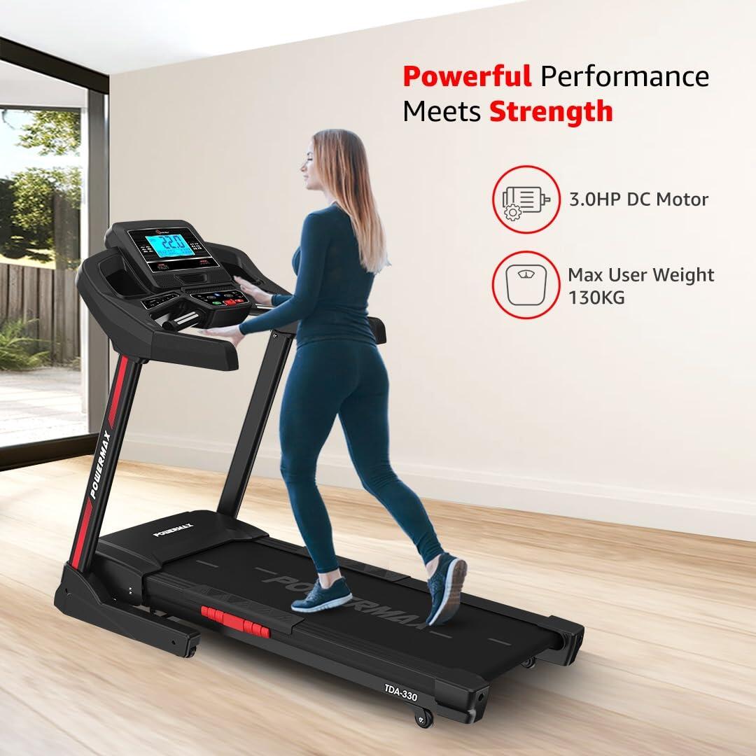 PowerMax Fitness TDA-330 Series 3.0HP DC Motorised Electric Treadmill【Auto Incline _PIPE_ Easy Lubrication _PIPE_ BMI 】Running M