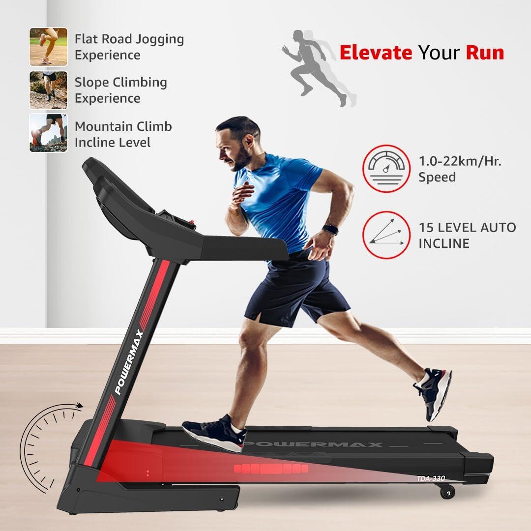 PowerMax Fitness TDA-330 Series 3.0HP DC Motorised Electric Treadmill【Auto Incline _PIPE_ Easy Lubrication _PIPE_ BMI 】Running M