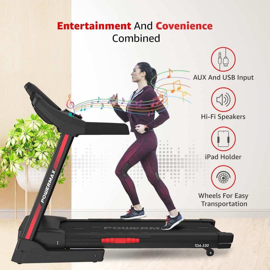 PowerMax Fitness TDA-330 Series 3.0HP DC Motorised Electric Treadmill【Auto Incline _PIPE_ Easy Lubrication _PIPE_ BMI 】Running M