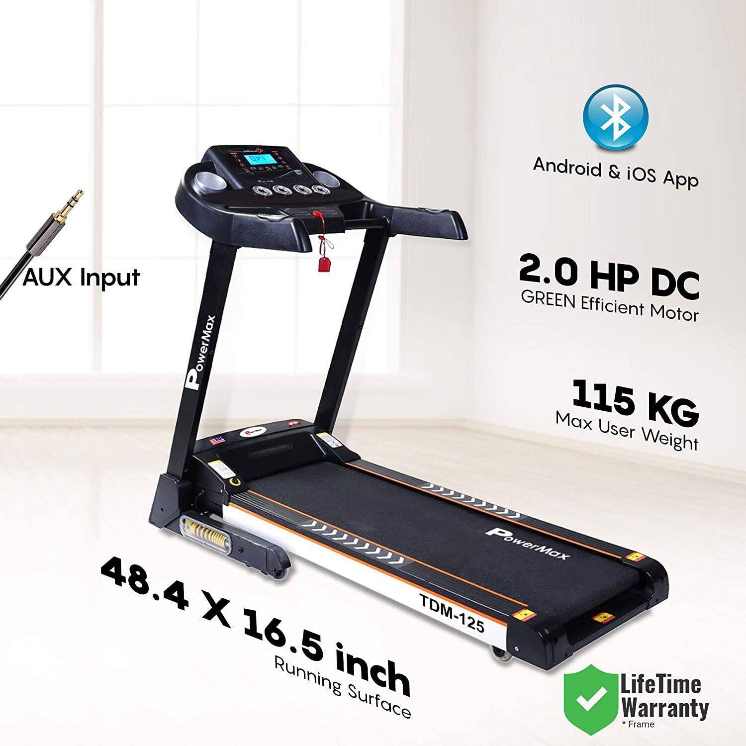 PowerMax Fitness TDA-125 SERIES (4.0HP Peak) Motorized Foldable, Electric Treadmill?LCD Display _PIPE_ BMI _PIPE_ Spring Resista -  2