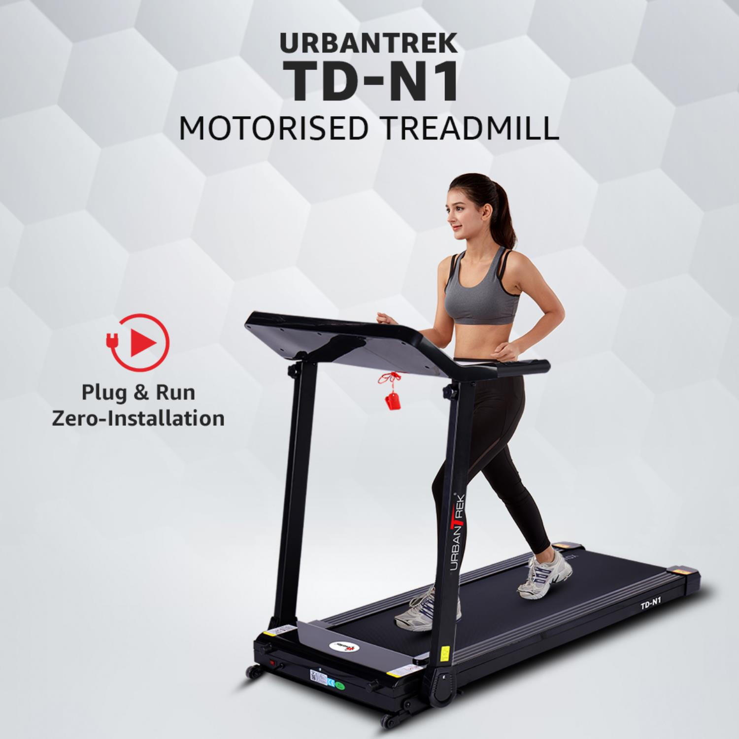 PowerMax Fitness TD-N1 (4HP Peak) Motorised Foldable Treadmill for Home Use, Speed:12kmph, Max User Weight:100kg, 12 Workout Programs, HR Sensor Cardio Exercise Equipment, Inbuilt Bluetooth Speaker