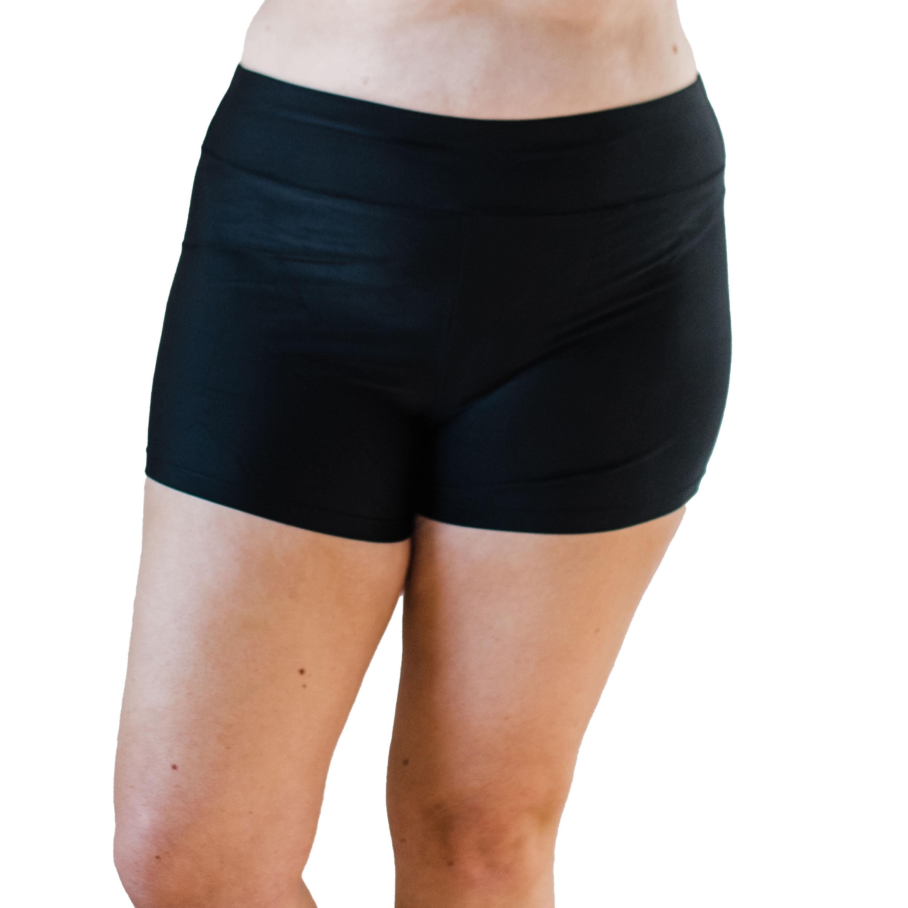 Women's Chlorine Resistant High Waisted Swim Shorts - Black