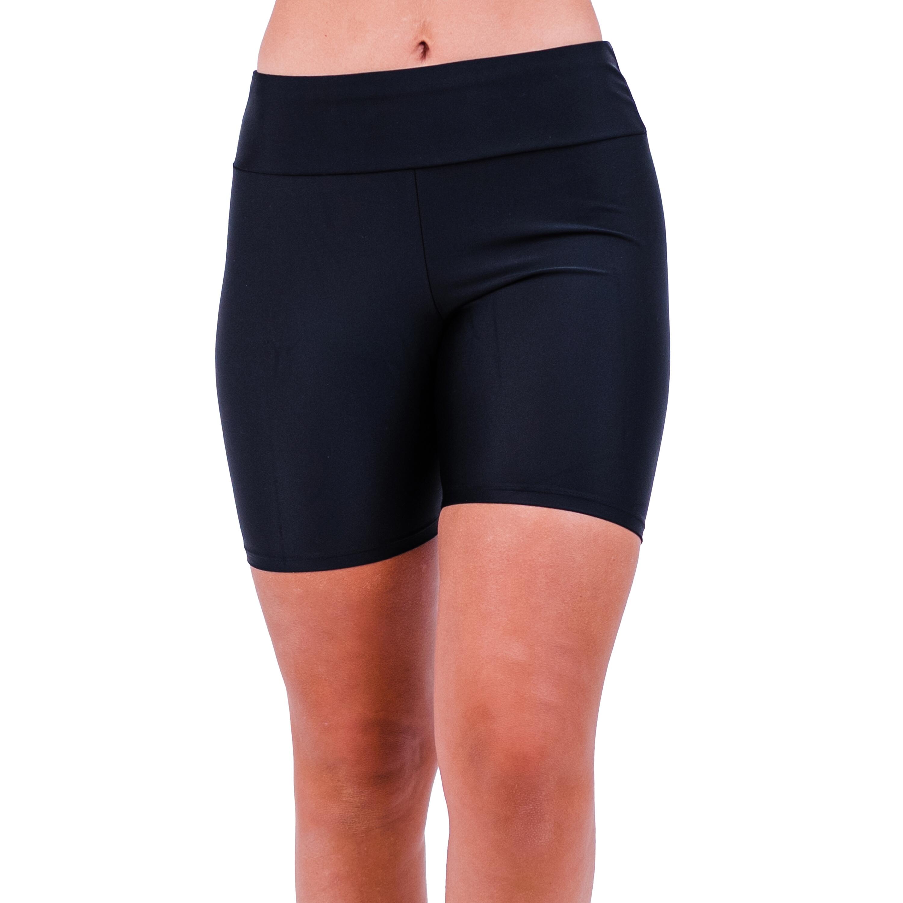 Women's High Waisted Mid-Thigh Swim Shorts - Black