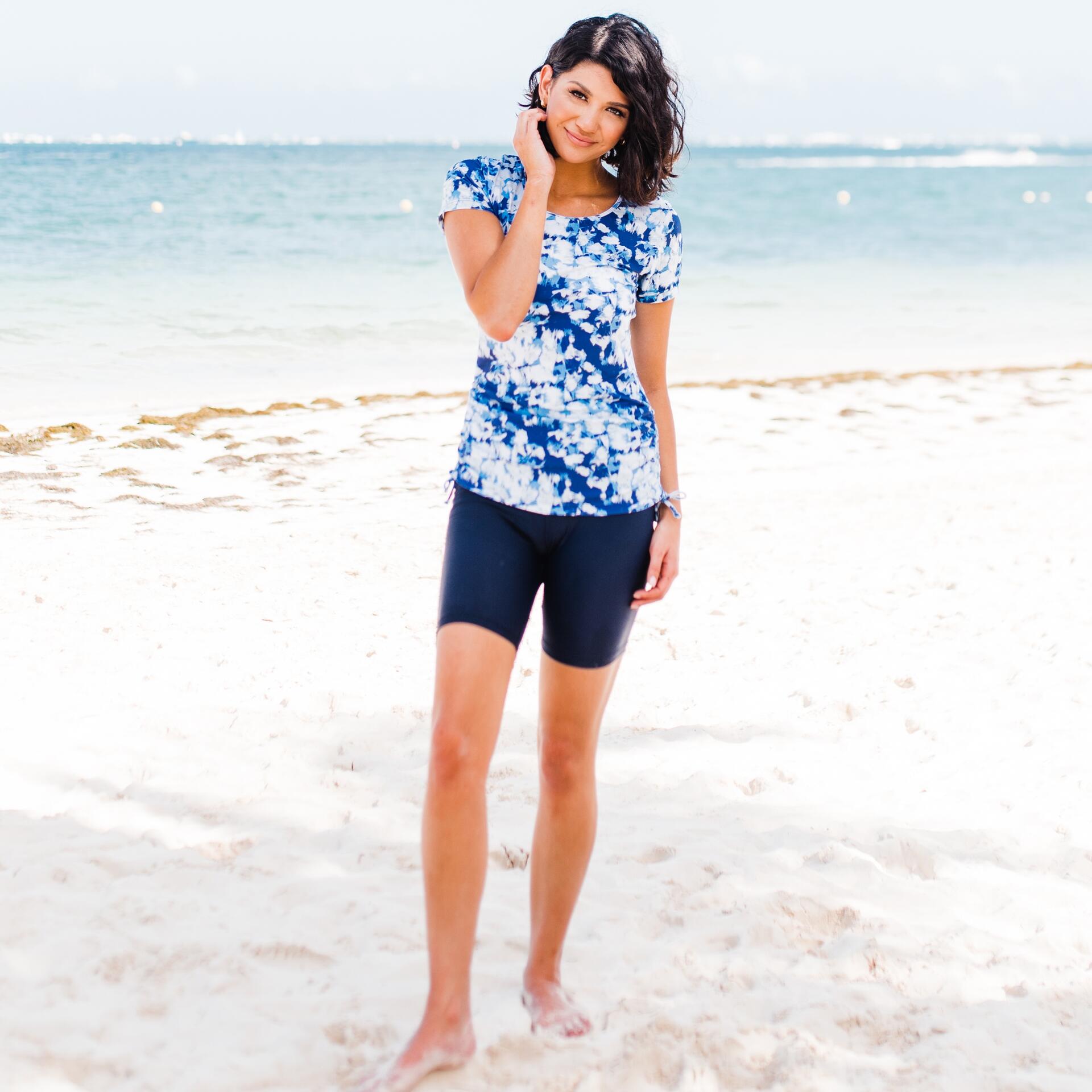 Women's High Waisted Mid-Thigh Swim Shorts Navy Blue