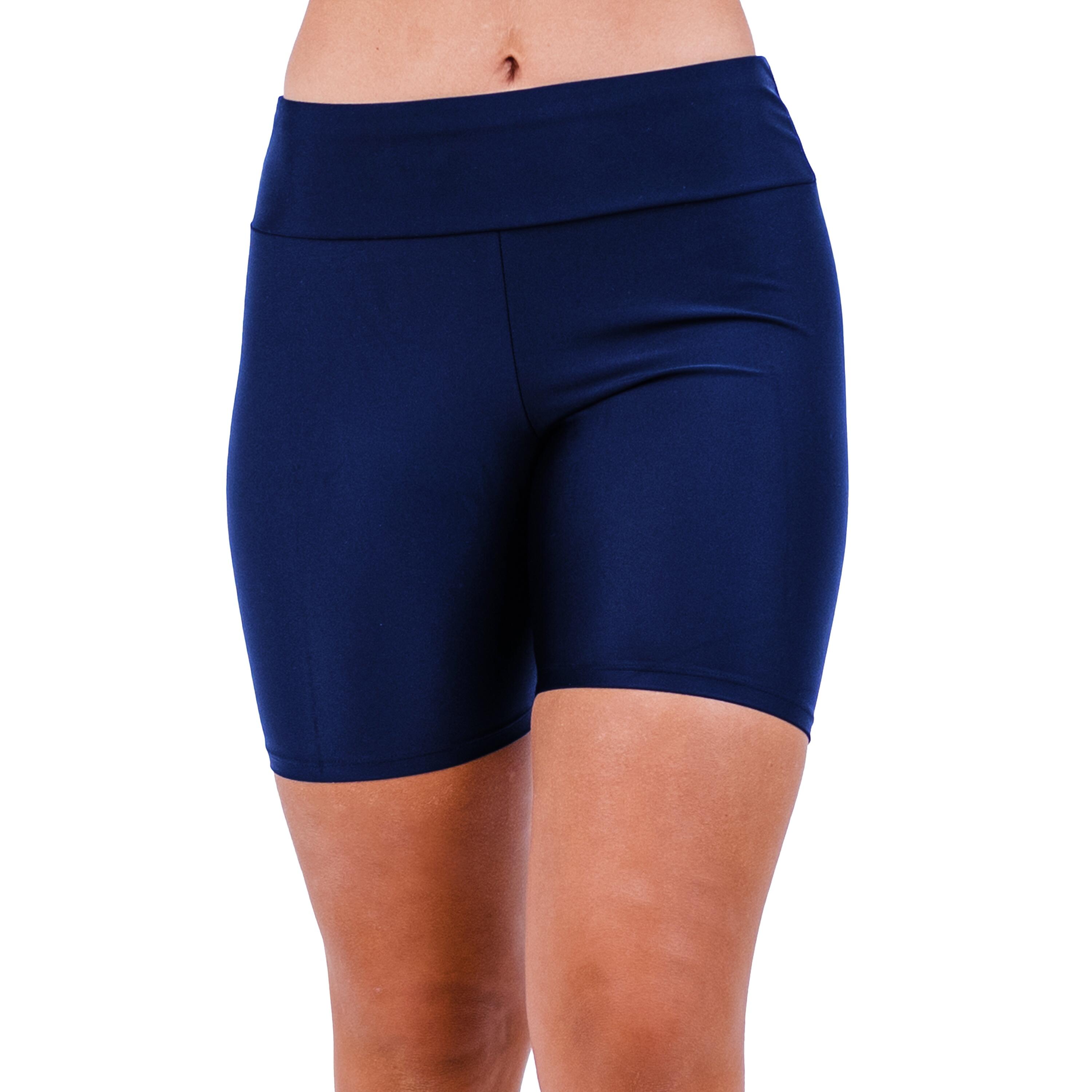 Women s High Waisted Mid Thigh Swim Shorts Navy Blue