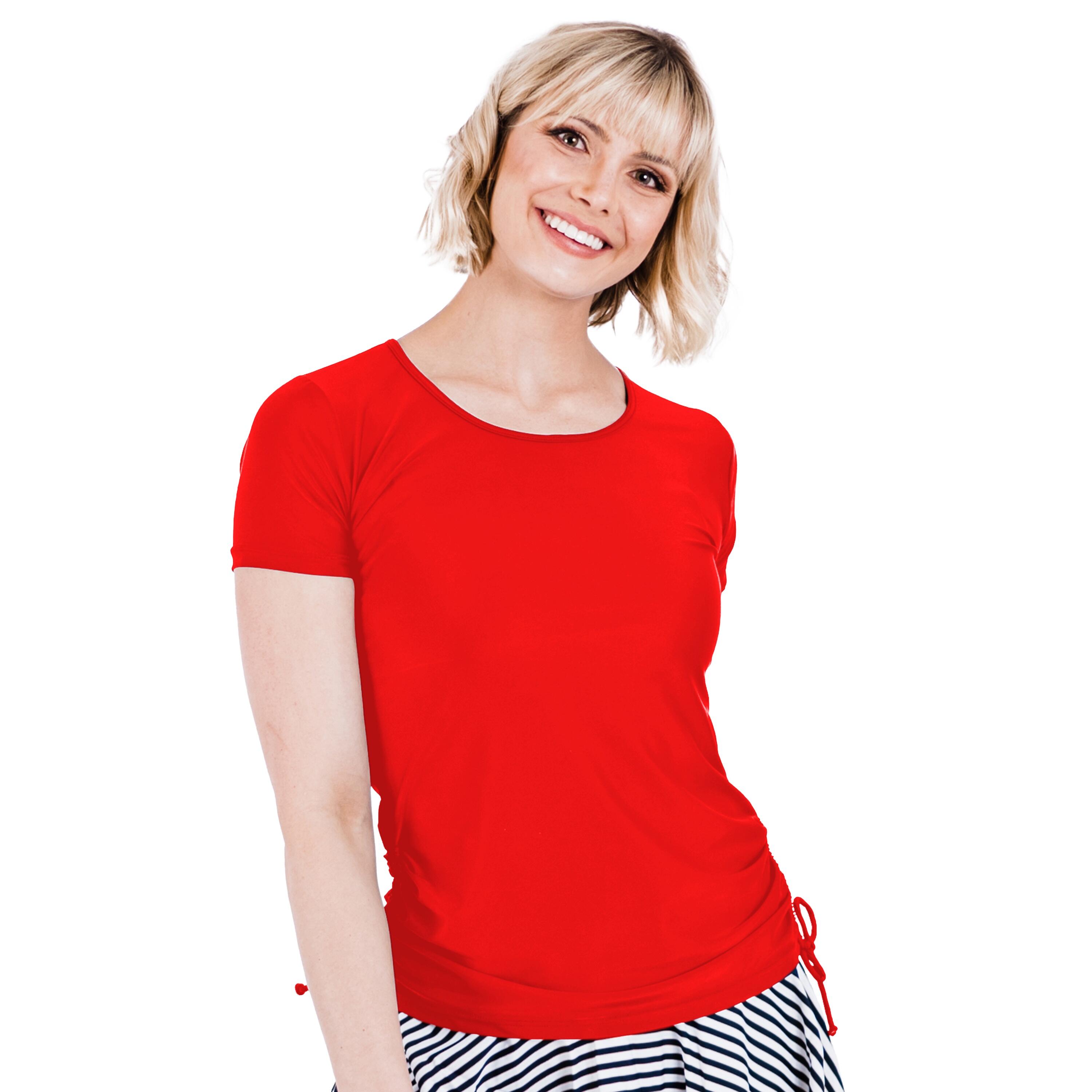 Women's UPF 50+ Short Sleeve Adele Swim Top - Bright Red