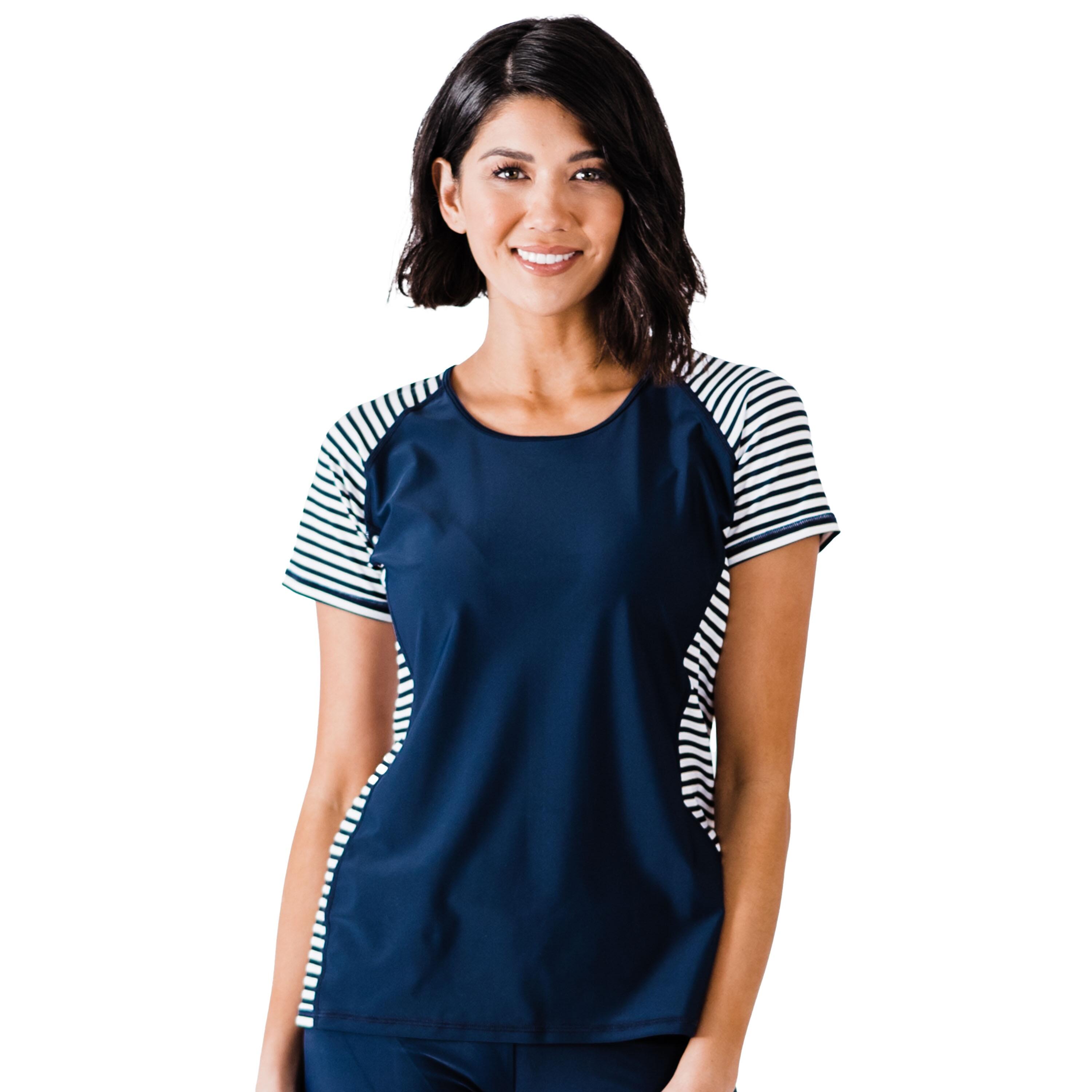 Women's Loose Fit Short Sleeve UPF 50+ Adele Swim Top - Navy Blue