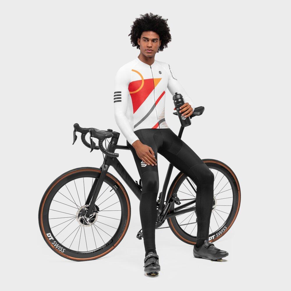 Men's long-sleeved cycling jersey M2 Finish Line White