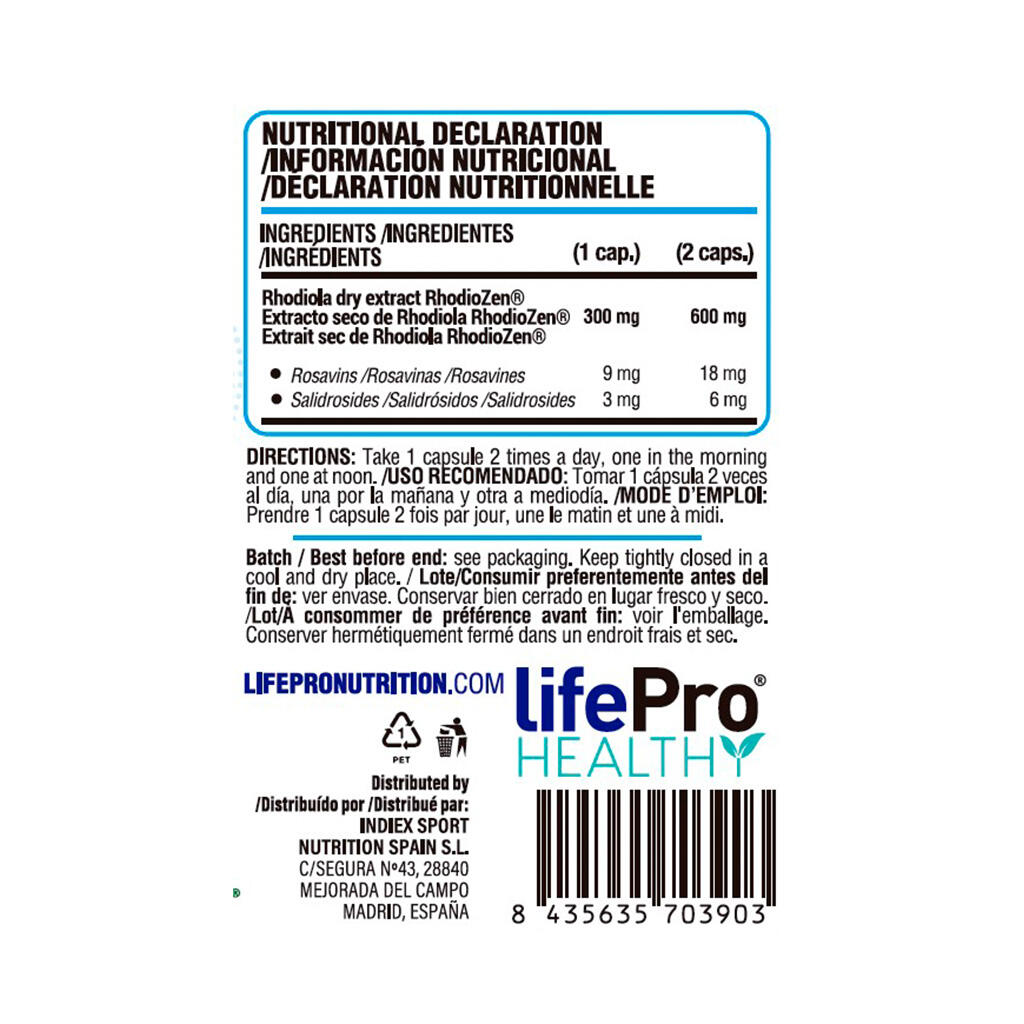 probióticos Life Pro Rhodiola Rosea 600mg 60 vegancaps. 3/4