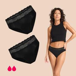 Paquet 2 Culotte menstruel en dentelle taille haute flux 2 tampons