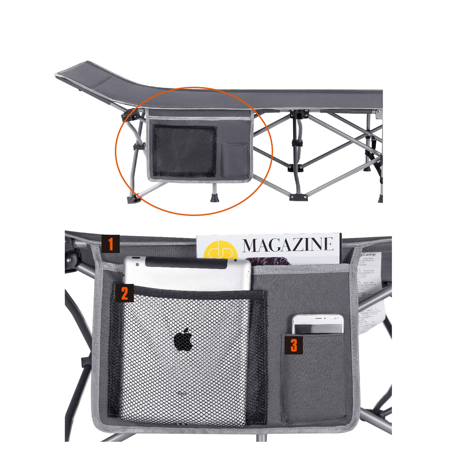 Campingbed XL outdoor camping ligbed opklapbaar logeerbed staal 190x67 cm 4/7