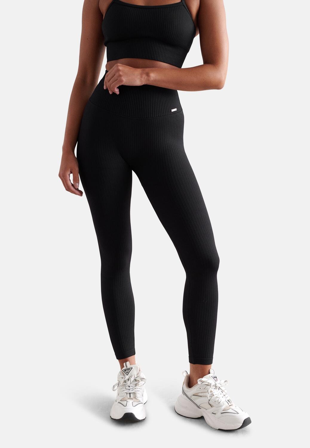 Damen Leggings Petite Gerippt Nahtlos Schwarz 7/7