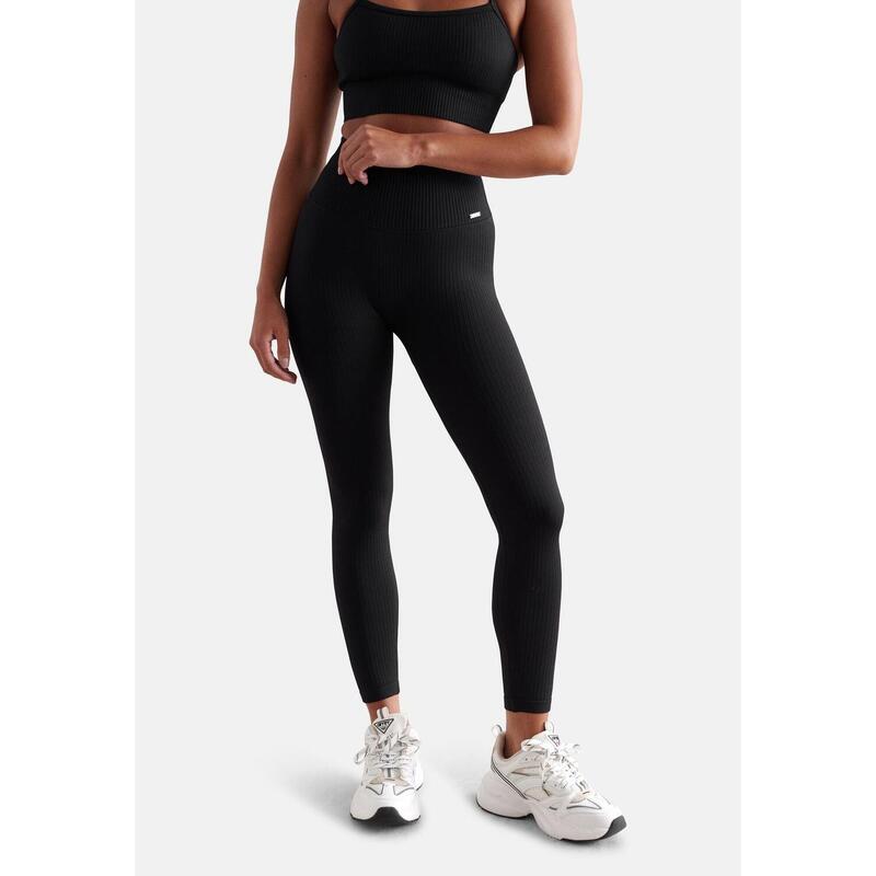 Leggings Petit Ribbed Seamless Yoga Femme Noir aim'n