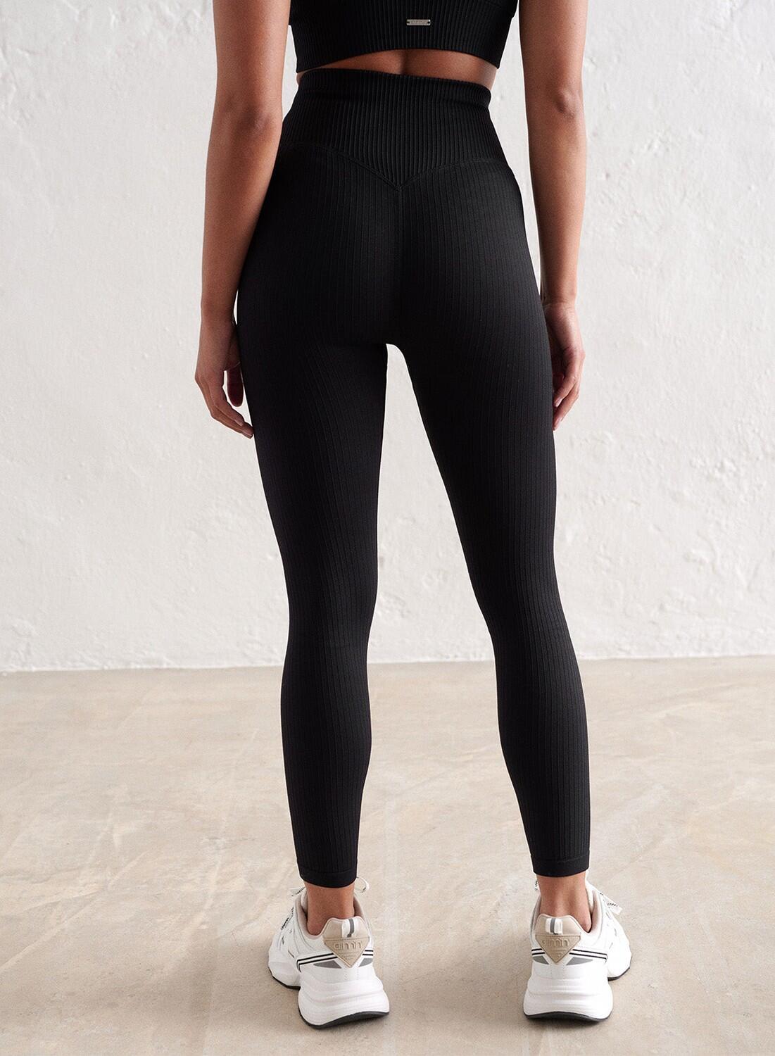 Damen Leggings Petite Gerippt Nahtlos Schwarz 3/7