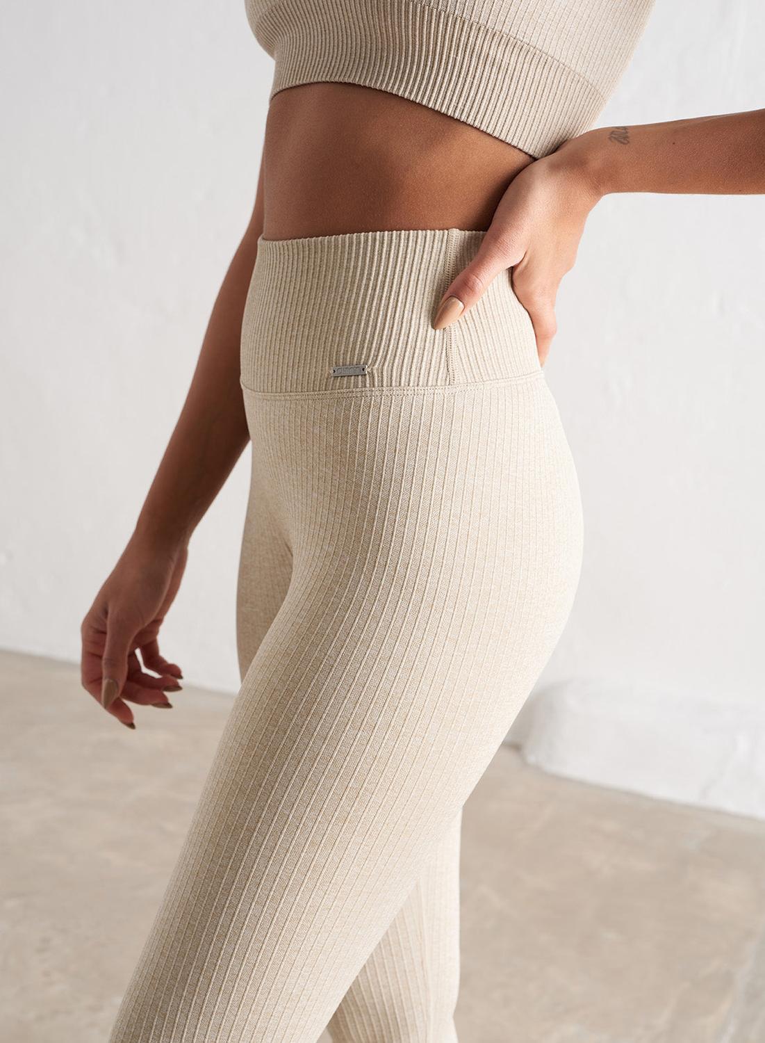 Femme Leggings Côtelé Sans Couture Beige 2/6