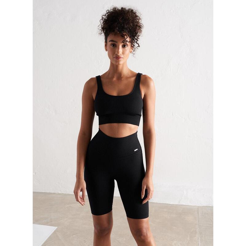 Black Ribbed Seamless Biker Shorts